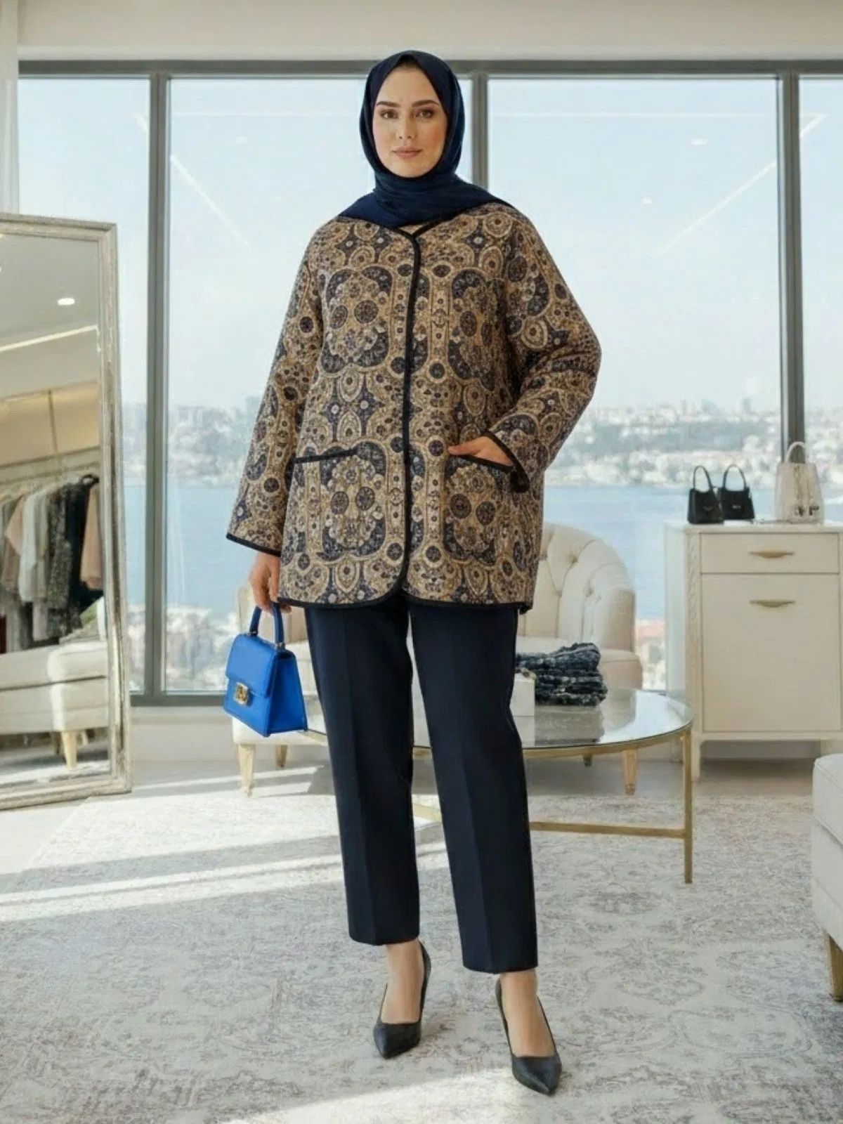 Premium Etnik Tasarım Ceket CKT100366  - Lacivert - Görsel 2