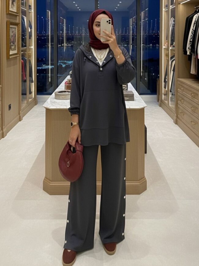 Premium Oysho Çıtçıtlı İkili Takım TK100242  - Füme