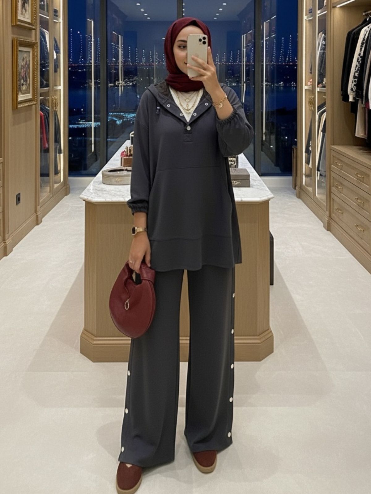 Premium Oysho Çıtçıtlı İkili Takım TK100242  - Füme