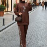 Leopar Nakışlı Şardonlu İkili Takım TK100258 - Kahve