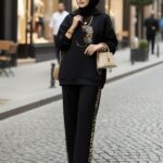 Leopar Nakışlı Şardonlu İkili Takım TK100258 - Siyah