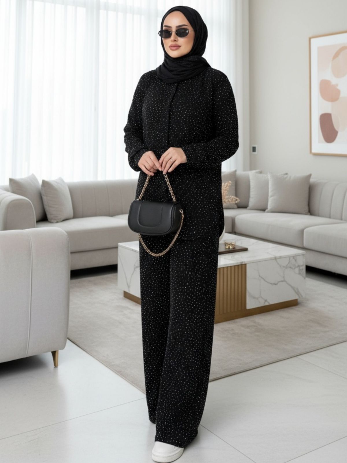 Lola Taşlı İkili Takım (Şal Hediye)TK100413  - Siyah