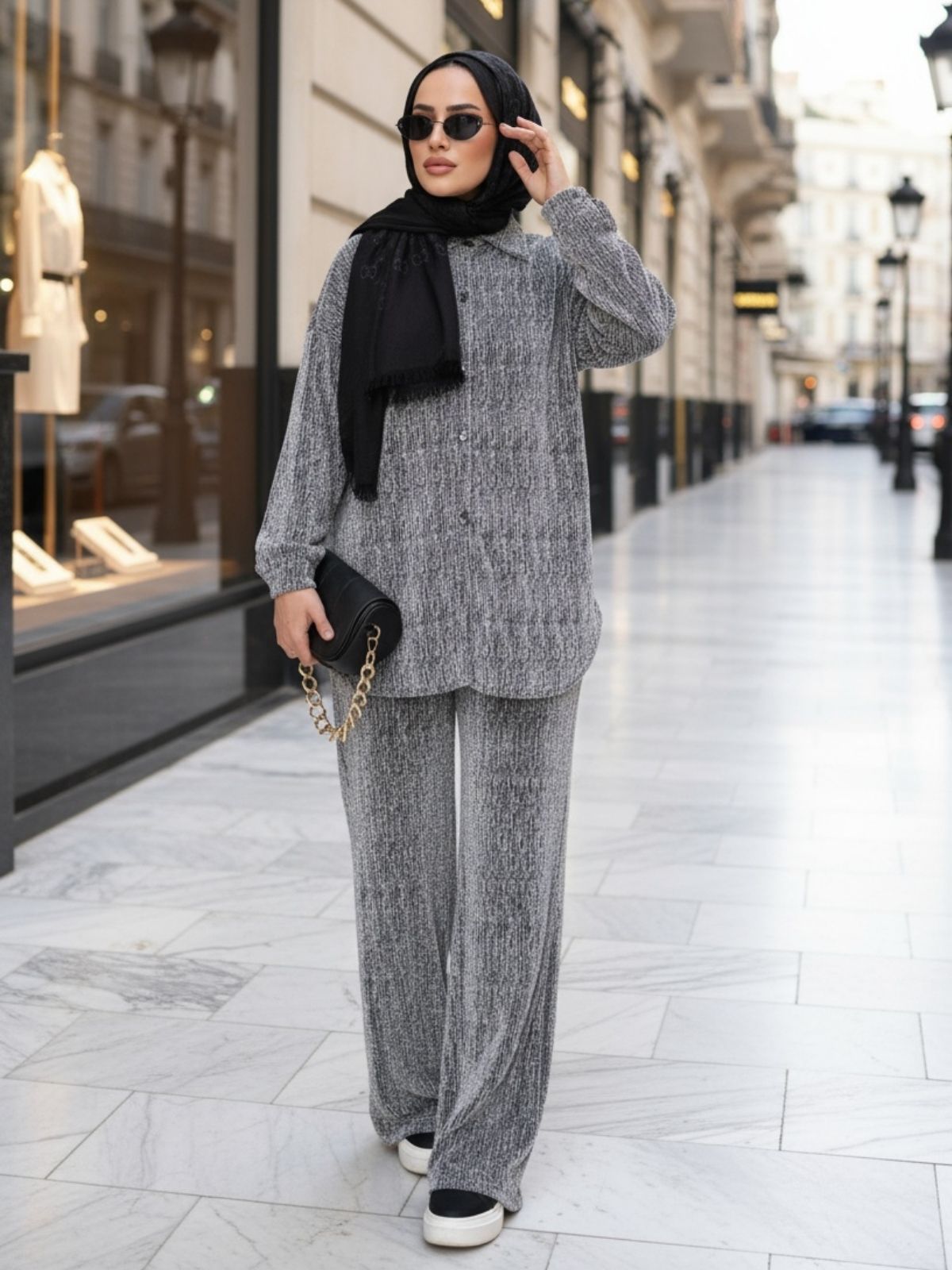 Lola Taşlı İkili Takım (Şal Hediye)TK100413  - Gri