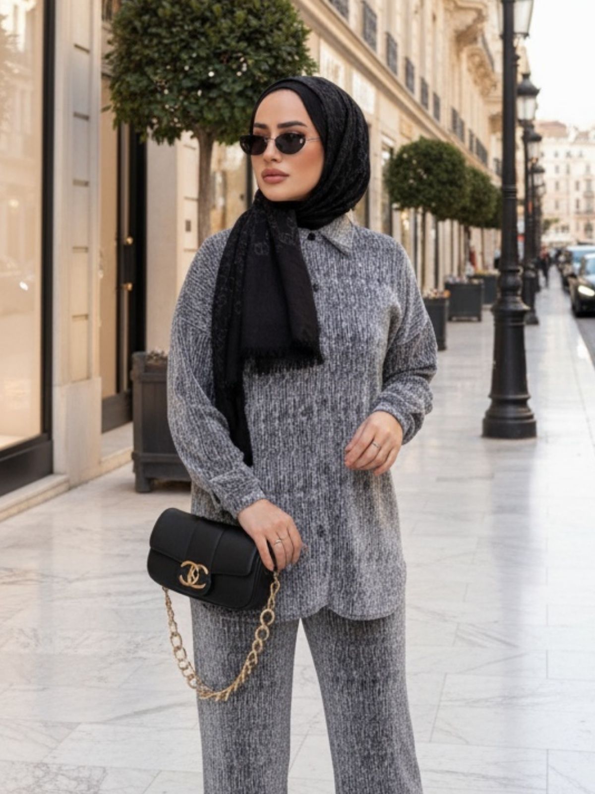 Lola Taşlı İkili Takım (Şal Hediye)TK100413  - Gri - Görsel 2