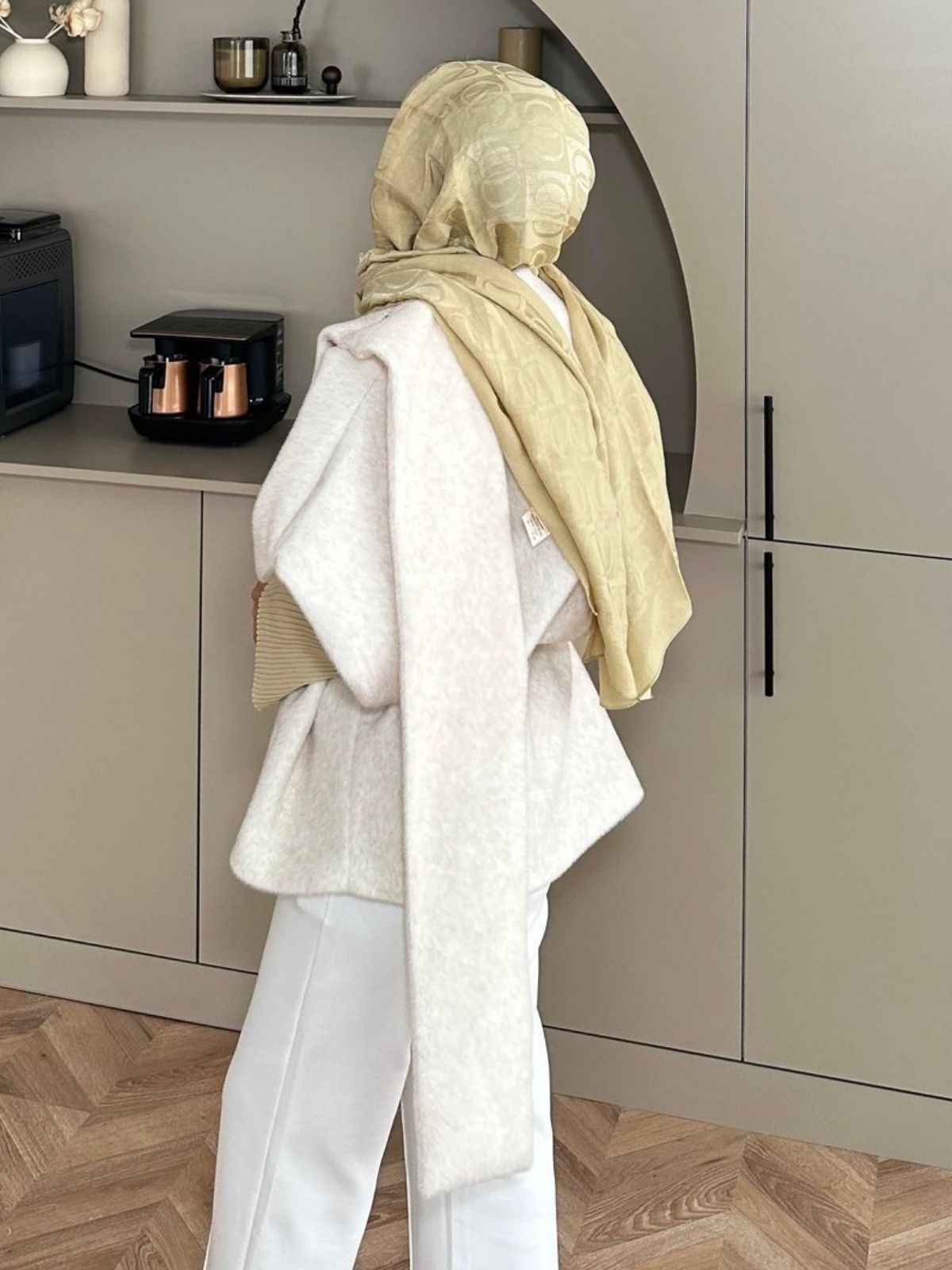 Şal Detaylı Kaban (Kemer Hediyeli) DŞ100433 - Ekru - Görsel 2