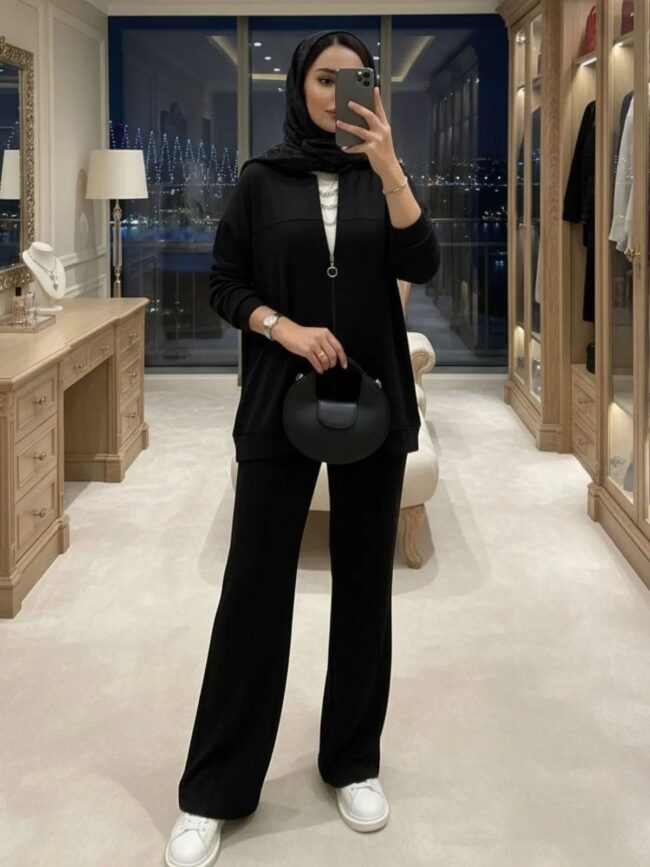 Premium Fermuarlı Basic İkili Takım TK2962 -Siyah