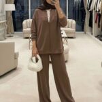 Premium Fermuarlı Basic İkili Takım TK2962  - Karamel