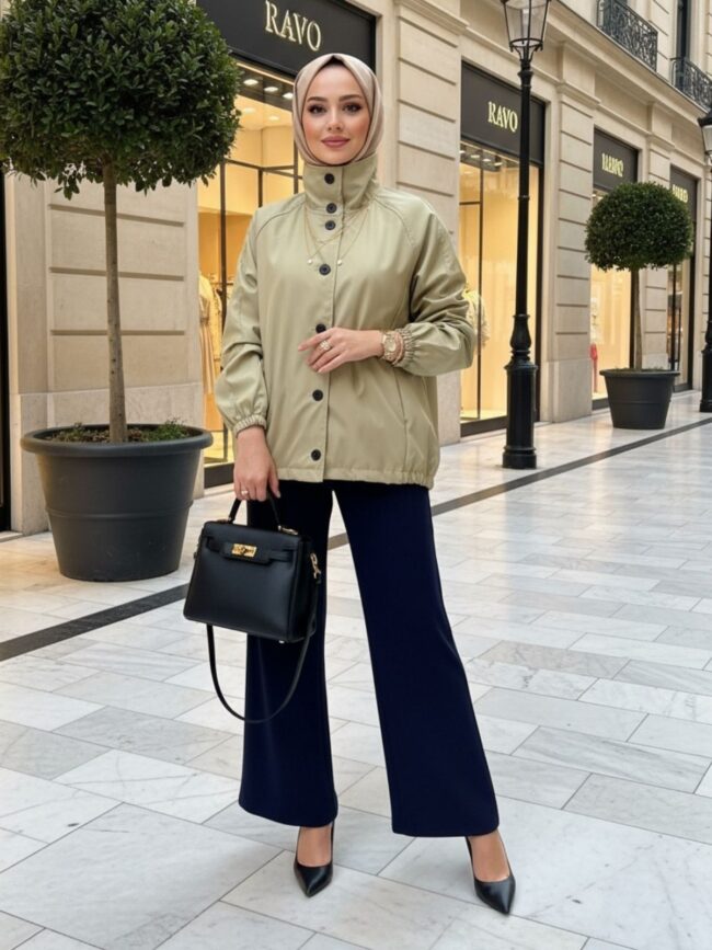 Zara Bomber Arka Detay Lastikli Trençkot  DŞ100449 - Çağla