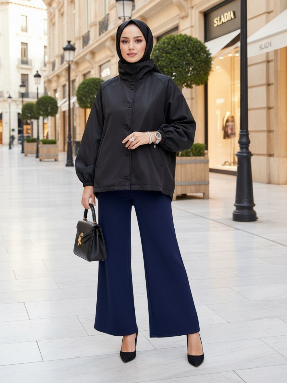 Zara Bomber Arka Detay Lastikli Trençkot  DŞ100449 - Siyah