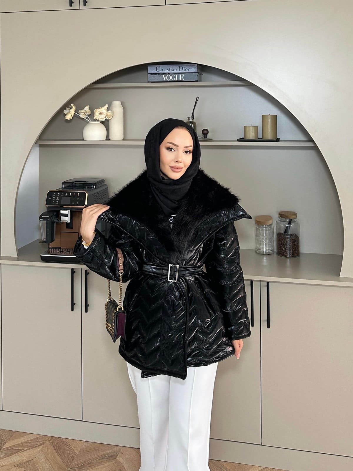 Pena Kürk Yaka Detaylı Mont DŞ100285 - Siyah - Görsel 3