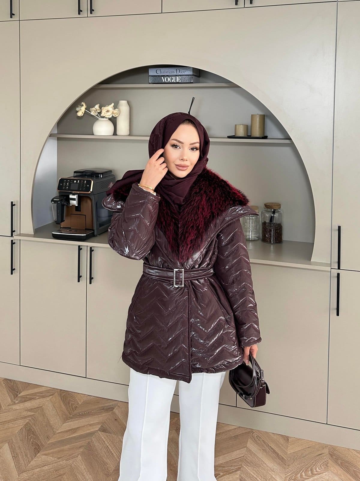 Pena Kürk Yaka Detaylı Mont DŞ100285 - Bordo