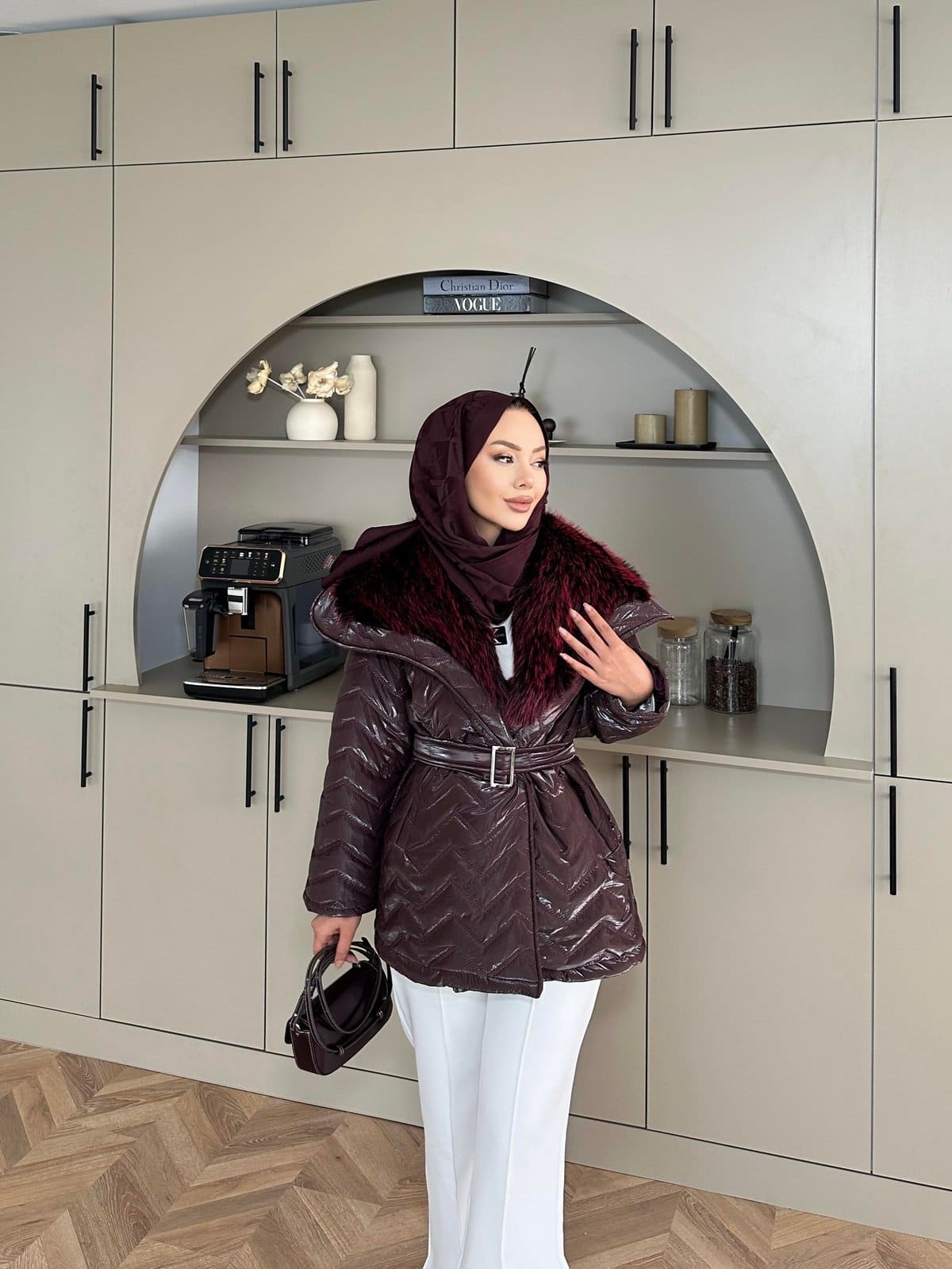 Pena Kürk Yaka Detaylı Mont DŞ100285 - Bordo - Görsel 4