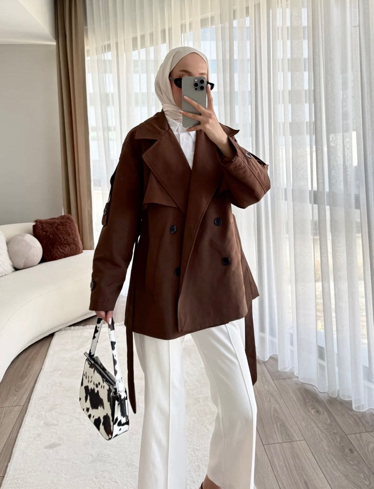 Oversize Omuz Detay  Trençkot DŞ100235 - Acı kahve