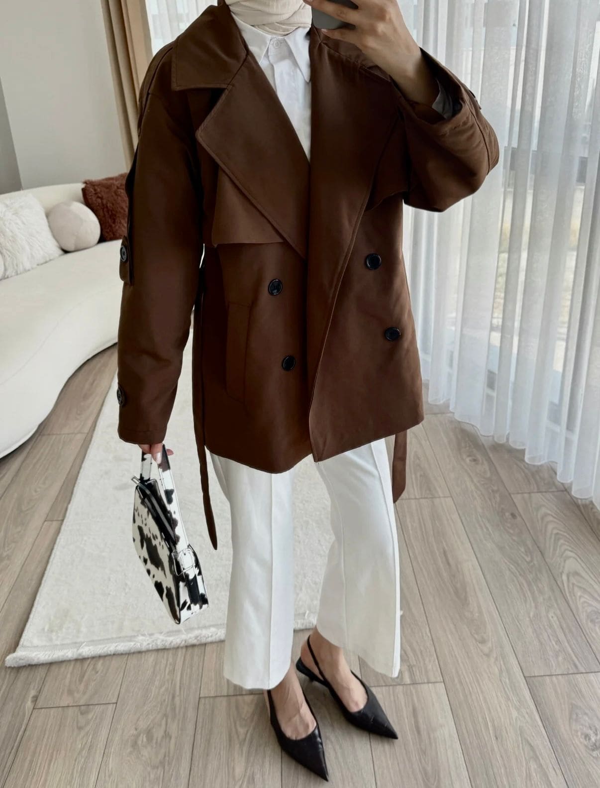 Oversize Omuz Detay  Trençkot DŞ100235 - Acı kahve - Görsel 2