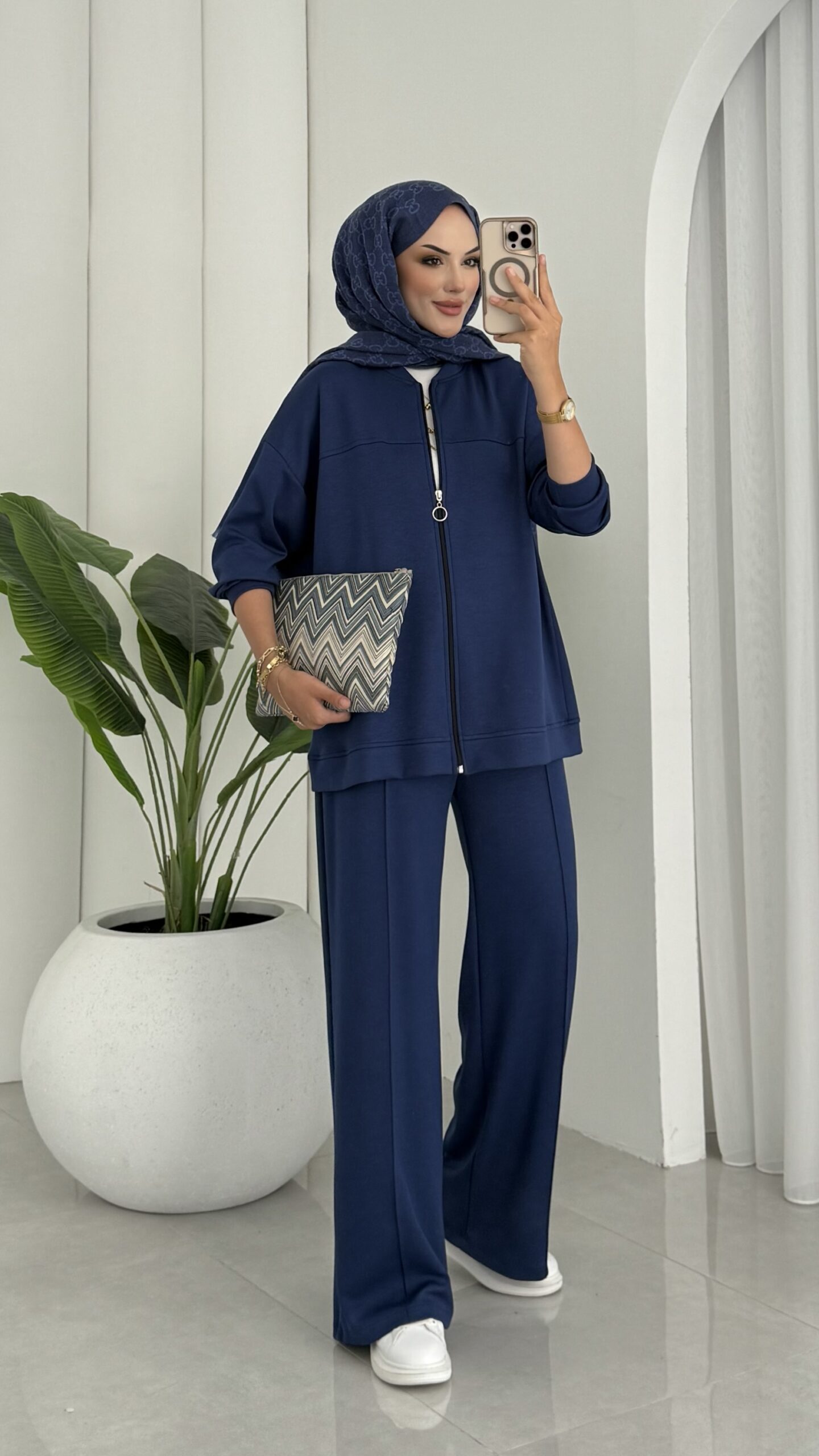 Premium Fermuarlı Basic İkili Takım TK2962  - Lacivert