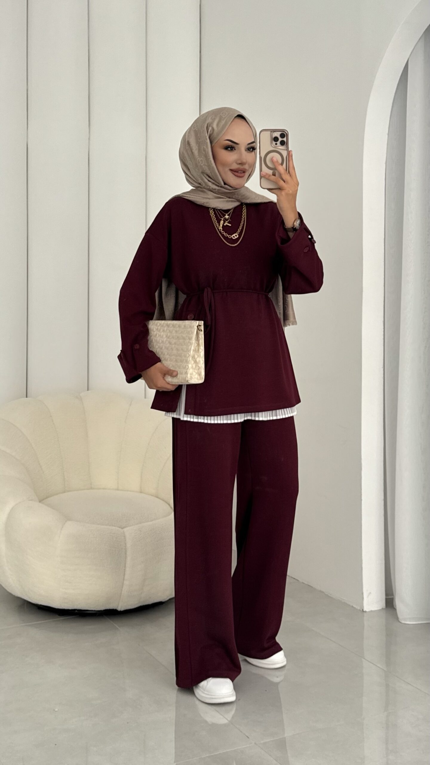 Premium Oysho Düğmeli  İkili Takım TK2968  - Bordo - Görsel 4
