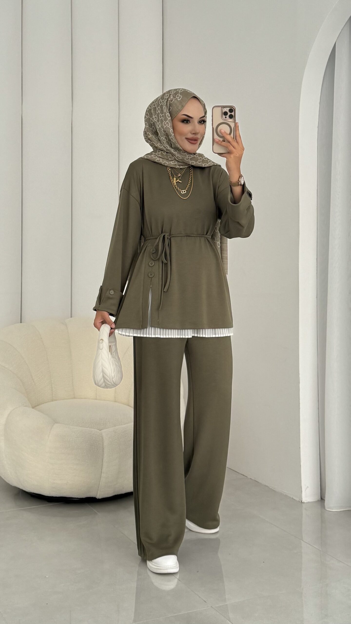 Premium Oysho Düğmeli  İkili Takım TK2968  -  Haki - Görsel 4