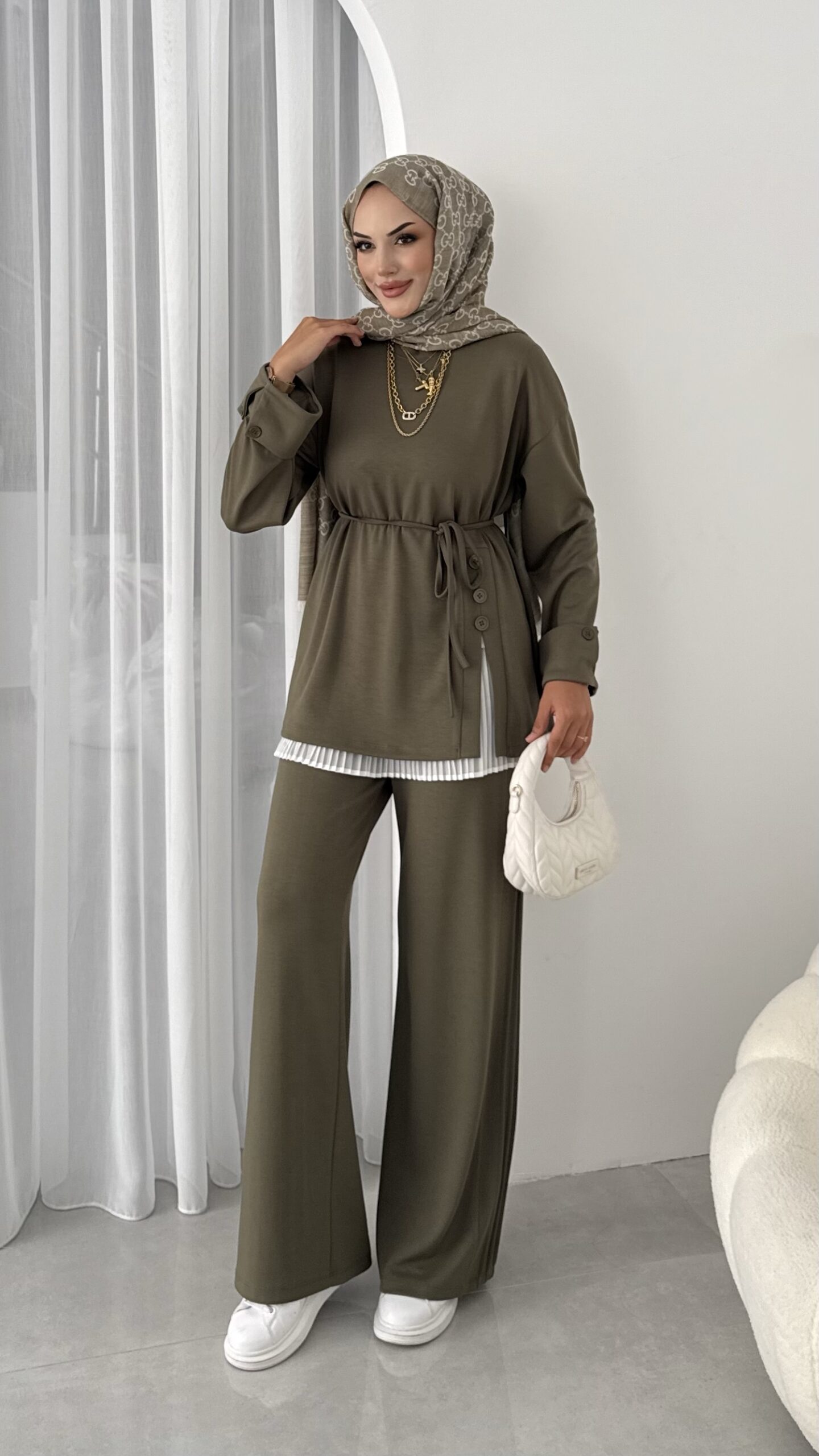 Premium Oysho Düğmeli  İkili Takım TK2968  -  Haki - Görsel 2