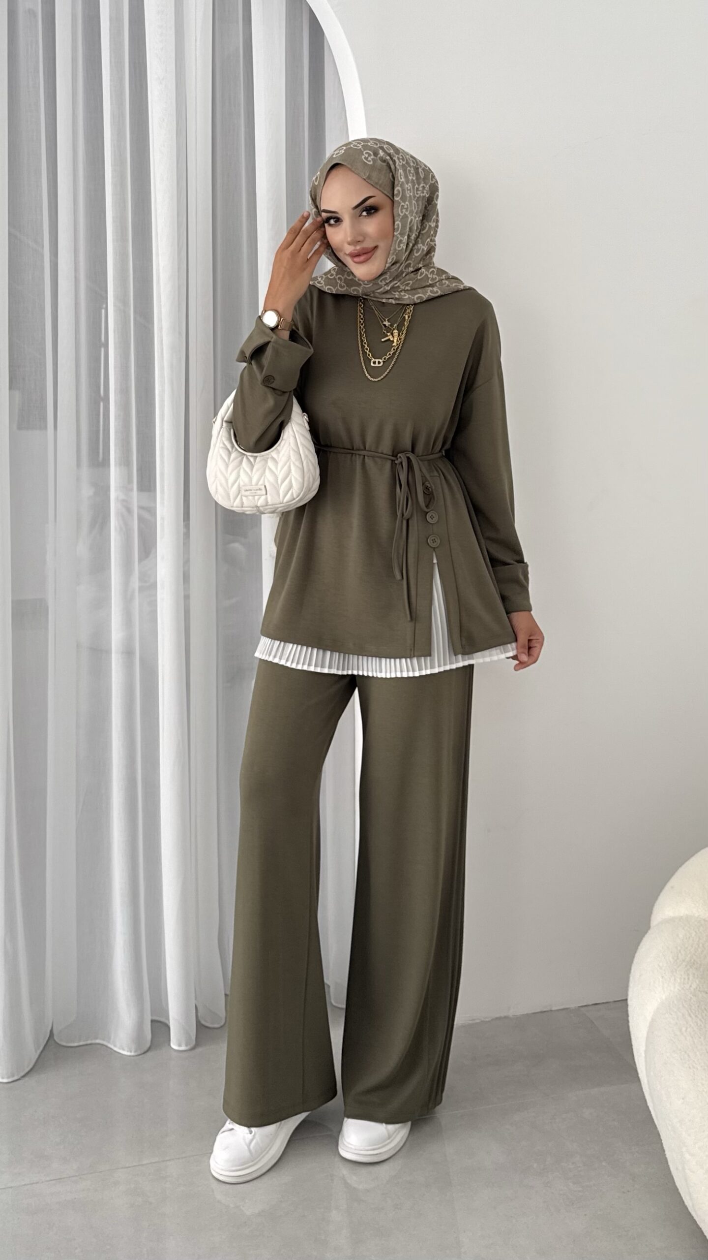 Premium Oysho Düğmeli  İkili Takım TK2968  -  Haki