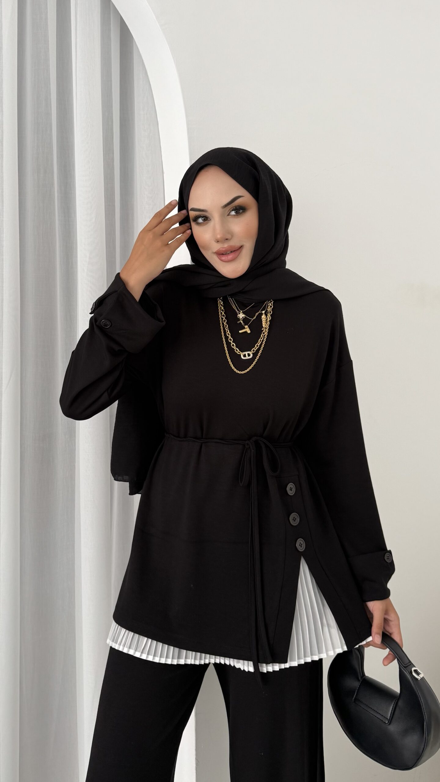 Premium Oysho Düğmeli  İkili Takım TK2968  - Siyah - Görsel 3