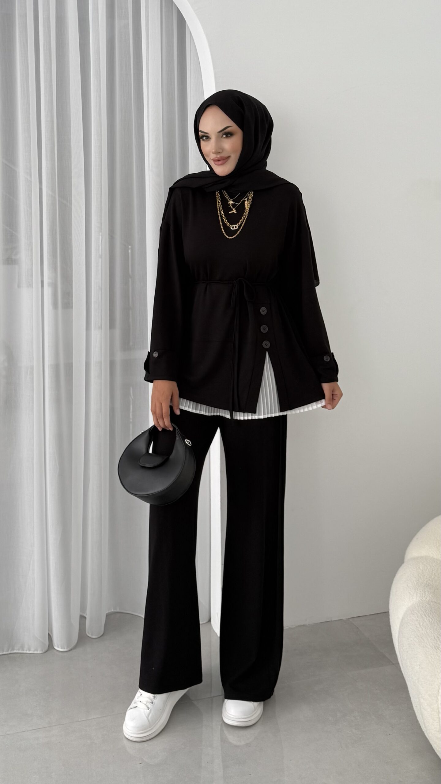 Premium Oysho Düğmeli  İkili Takım TK2968  - Siyah - Görsel 2