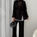 Premium Oysho Düğmeli  İkili Takım TK2968  - Siyah