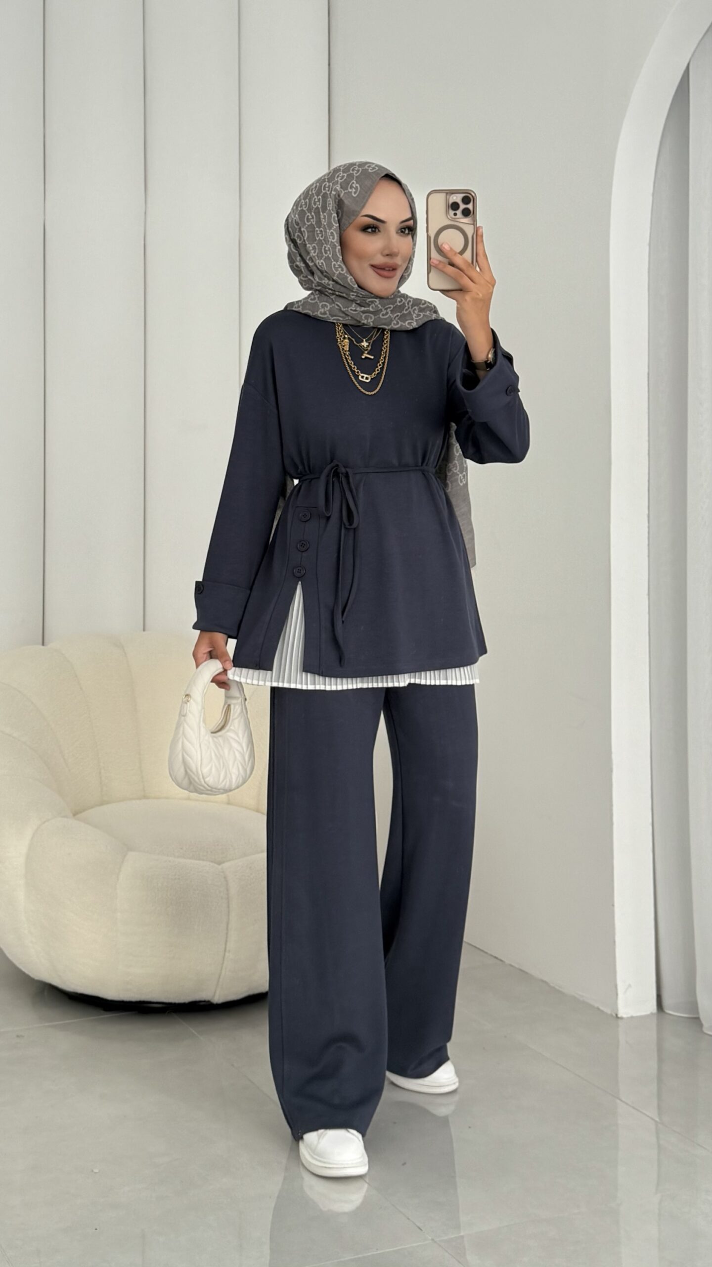 Premium Oysho Düğmeli İkili Takım TK2968  - Füme - Görsel 3