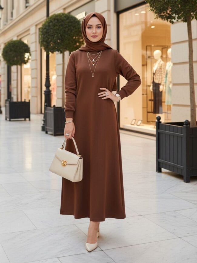 Samyella Trend Scuba Elbise ELB100453 – Kahve