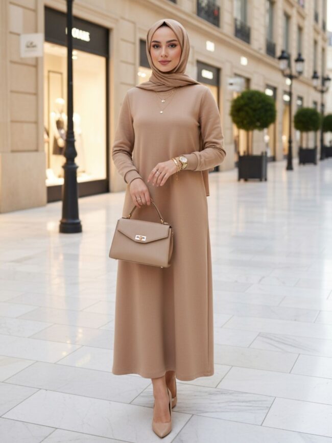 Samyella Trend Scuba Elbise ELB100453 – Camel