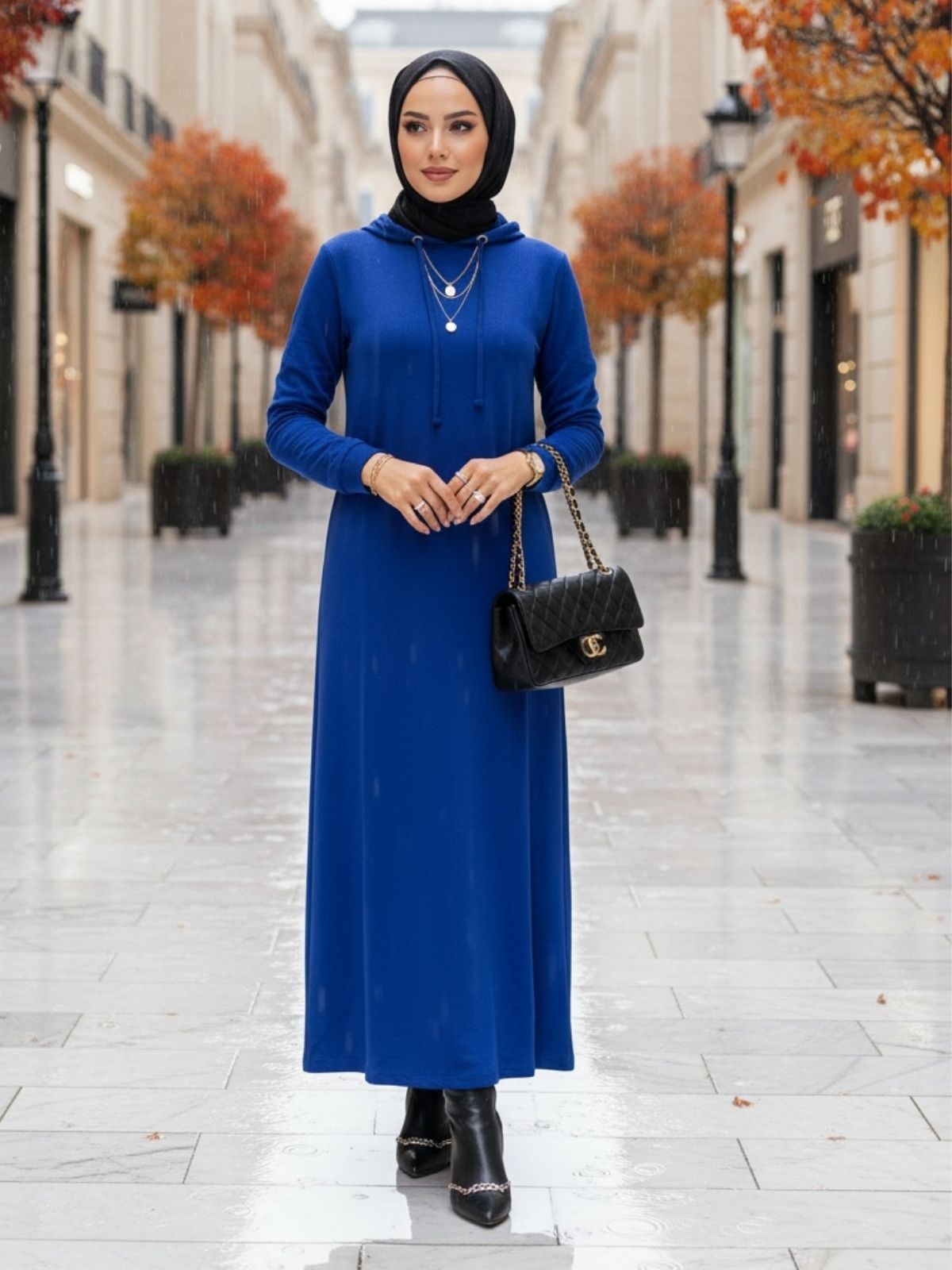 Monella Trend Kuşgözlü Elbise ELB100455  – Saks Mavi