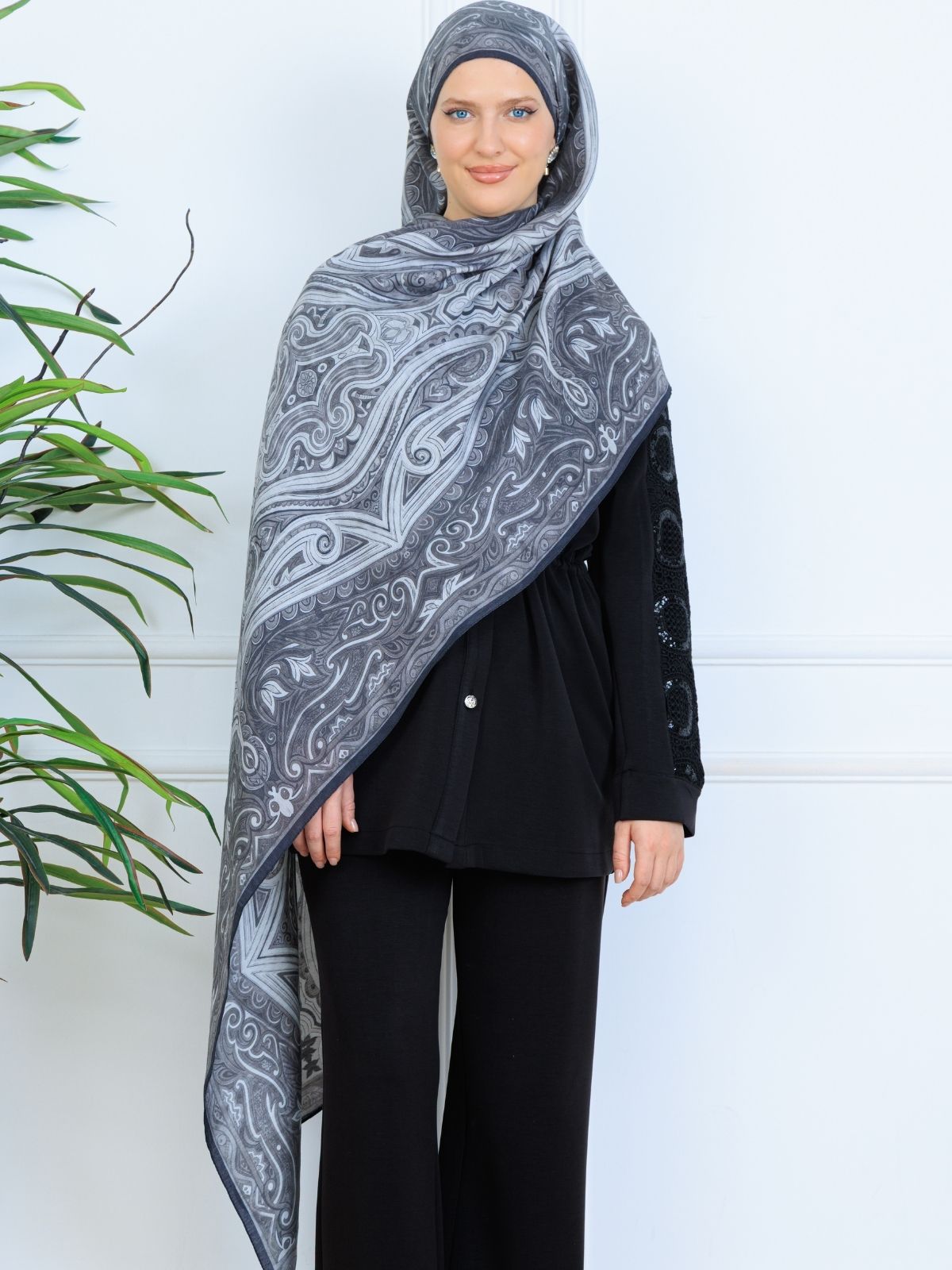 Mirşah Desen Şal  469-021 - V-11 - Antrasit - Görsel 2