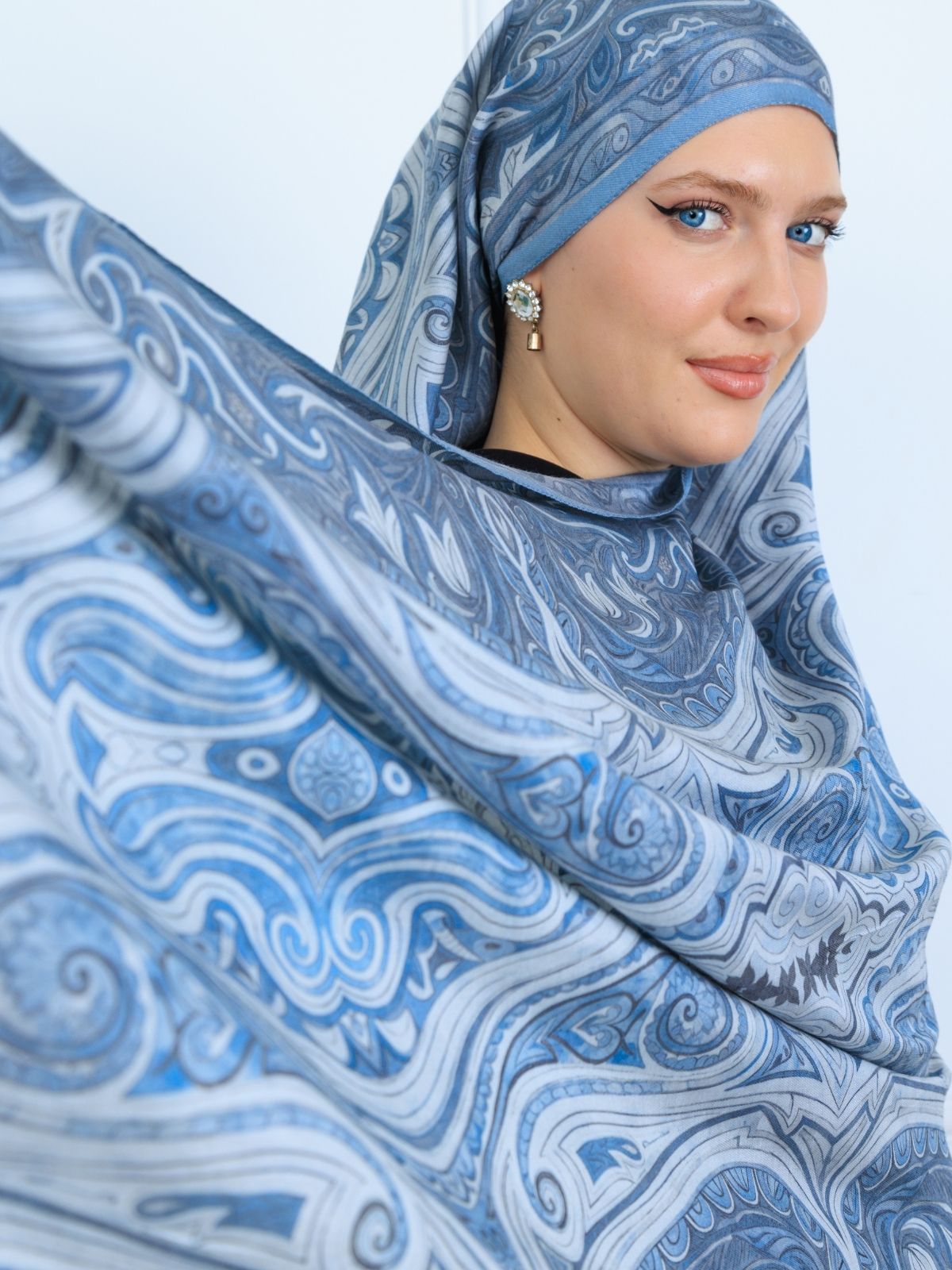Mirşah Desen Şal 469-021 - V-5  - Buz Mavi - Görsel 3
