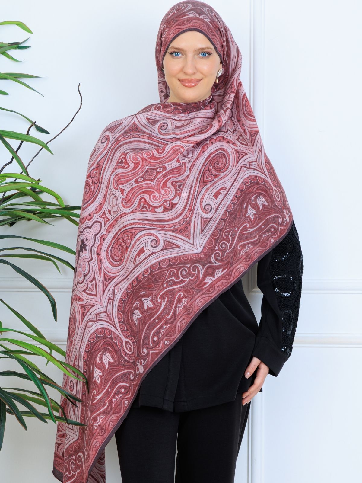 Mirşah Desen Şal  469-021 - V-3 - Vişne Çürüğü - Görsel 4