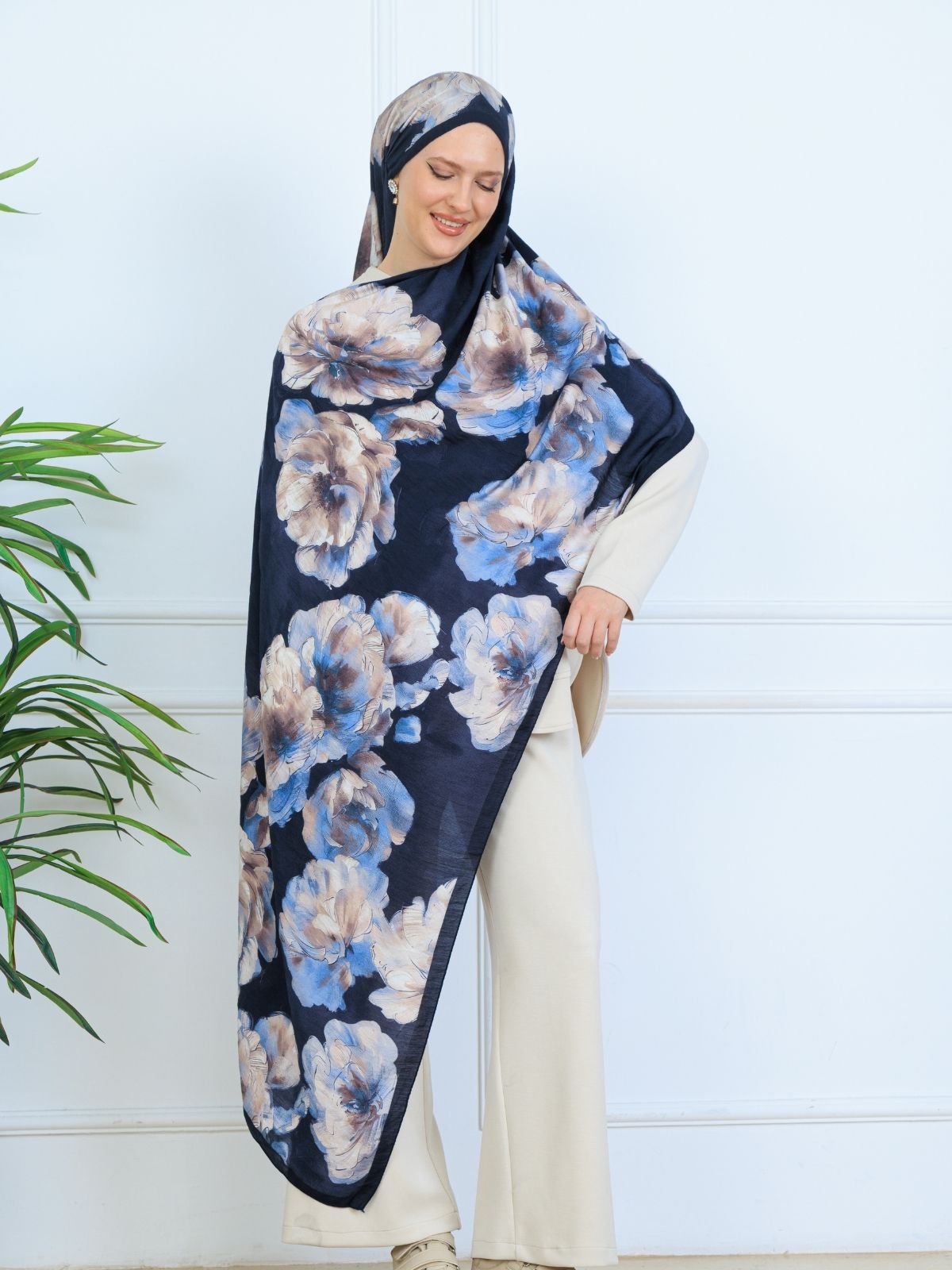 Zemheri Desen Şal  469-023 - V-19 -  Okyanus Mavi