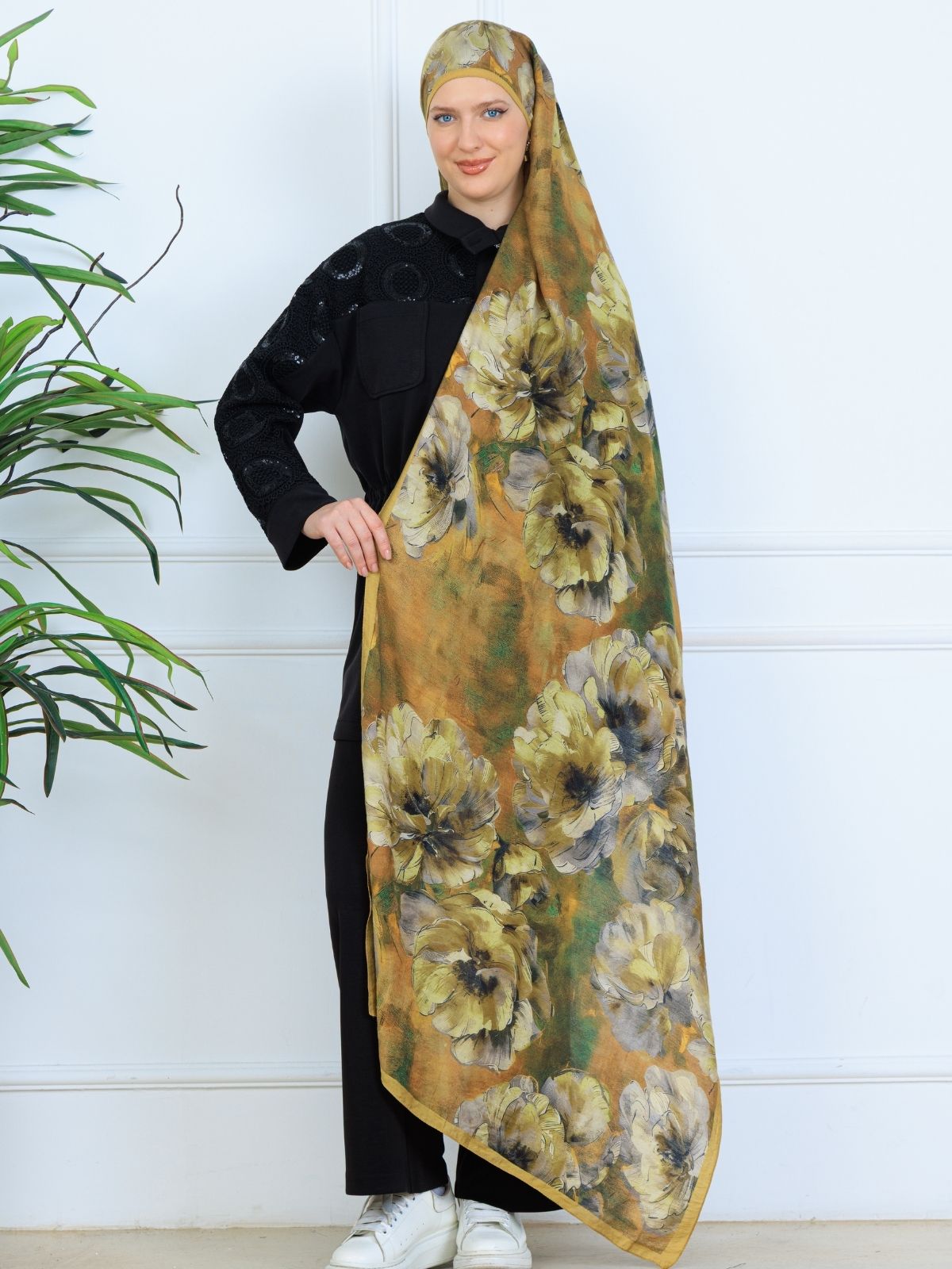 Zemheri Desen Şal 469-023 - V-9 - Yağ Yeşili - Görsel 6