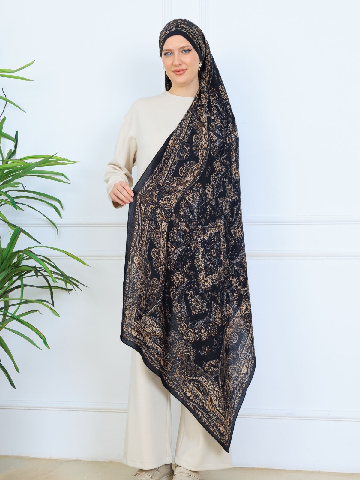 Ravza Desen Şal 469-019 - V-1- Altın Siyah - Görsel 3