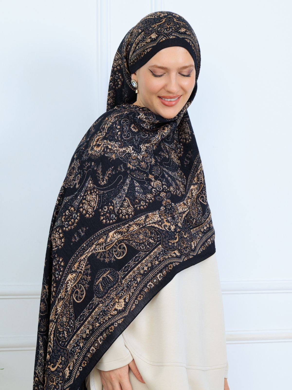 Ravza Desen Şal 469-019 - V-1- Altın Siyah