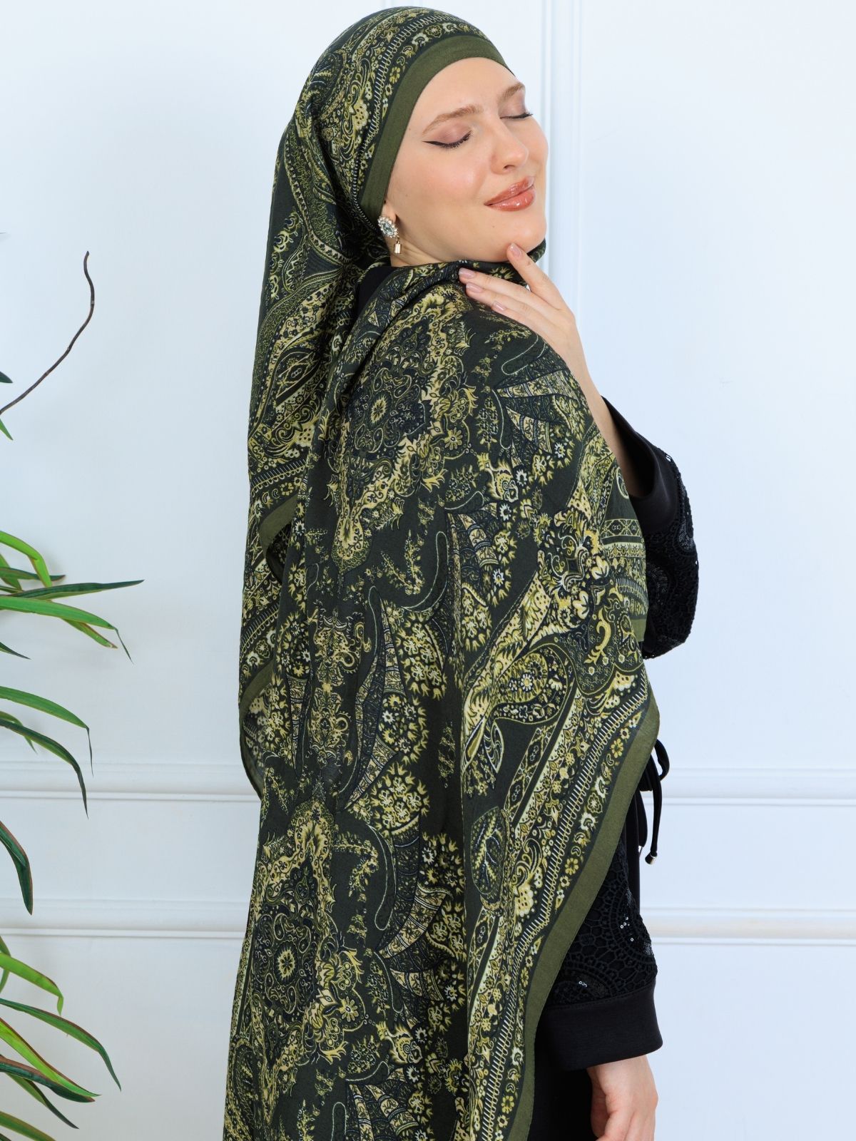 Ravza Desen Şal  469-019 - V-11 - Yağ Yeşili - Görsel 2