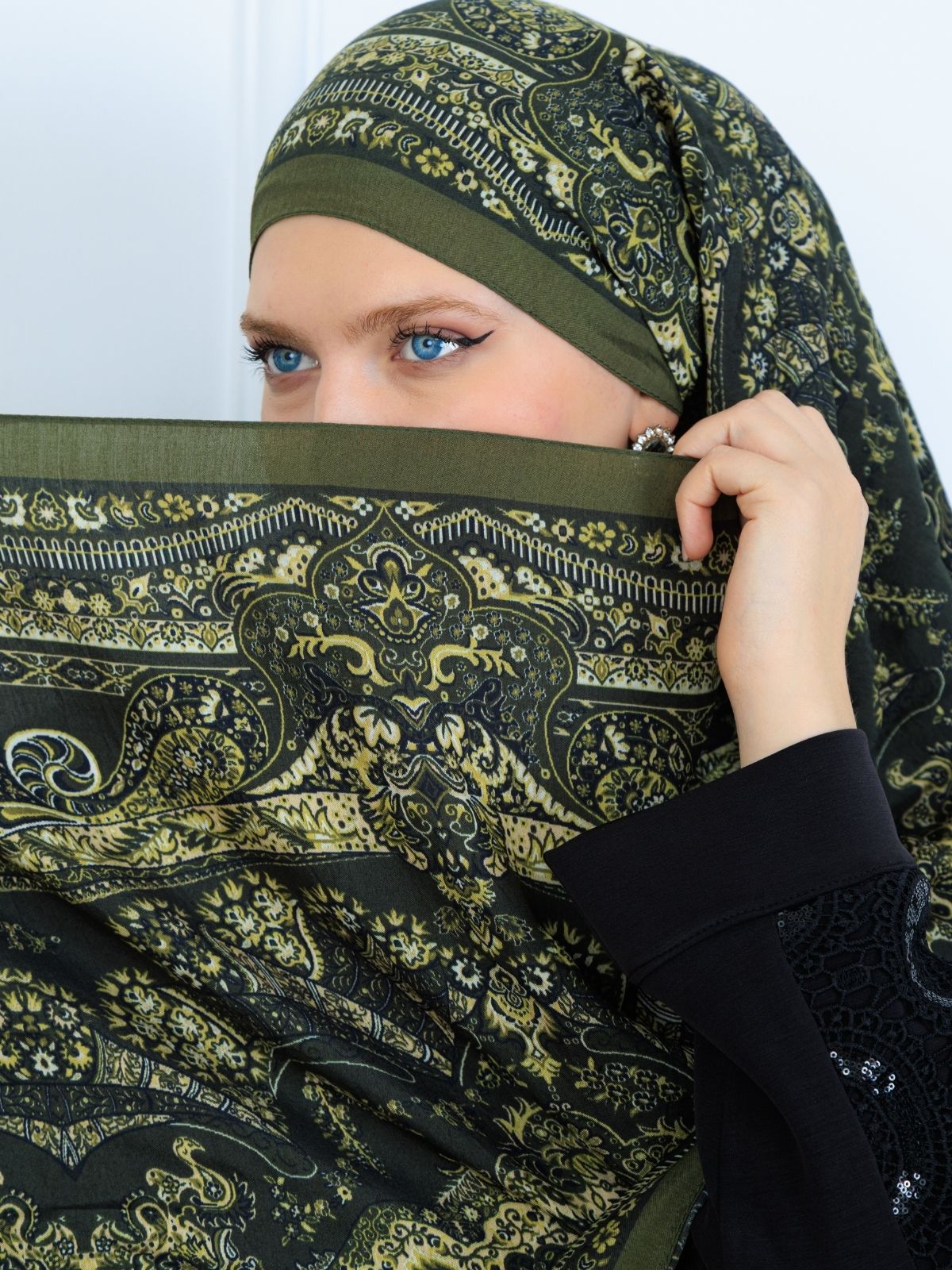 Ravza Desen Şal  469-019 - V-11 - Yağ Yeşili - Görsel 3