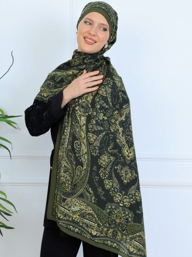 Ravza Desen Şal 469-019 - V-11 - Yağ Yeşili