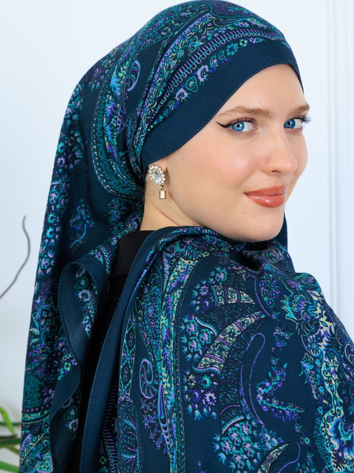 Ravza Desen Şal 469-019 - V-12  - Çini Mavi - Görsel 2