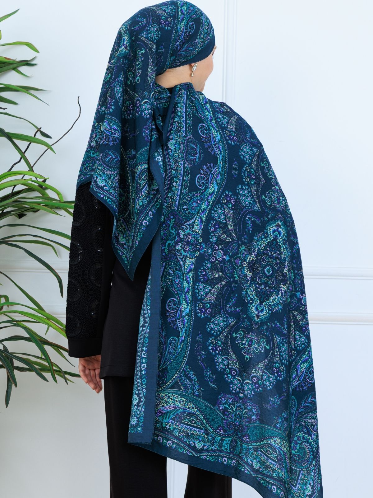 Ravza Desen Şal 469-019 - V-12  - Çini Mavi - Görsel 3