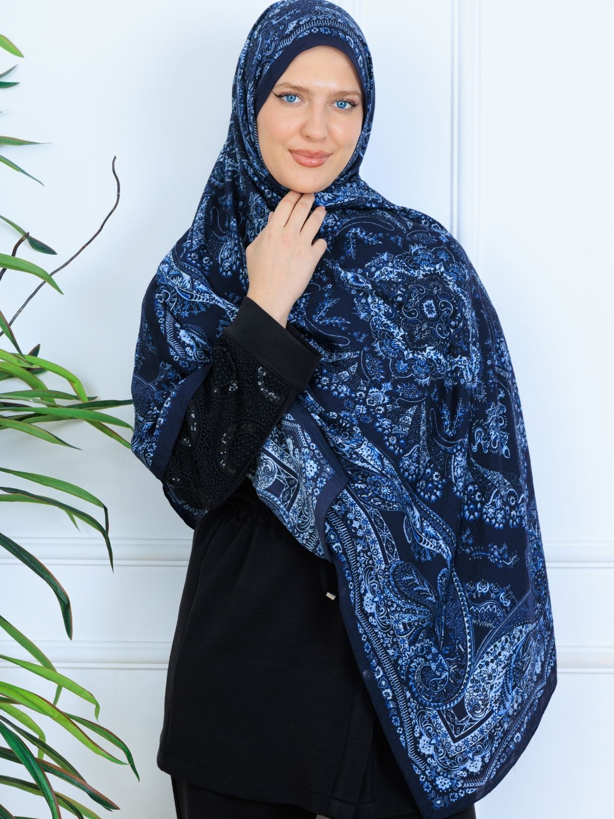 Ravza Desen Şal  469-019 - V-3 - Okyanus Mavi - Görsel 2