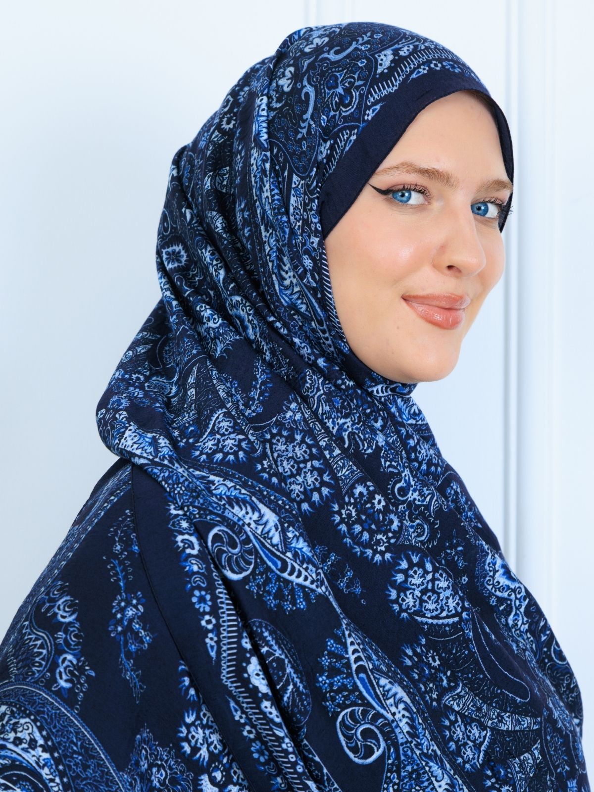 Ravza Desen Şal  469-019 - V-3 - Okyanus Mavi - Görsel 4