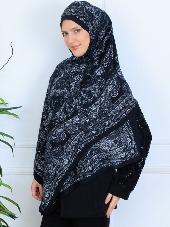 Ravza Desen Şal 469-019 - V-8 - Vanilya Siyah