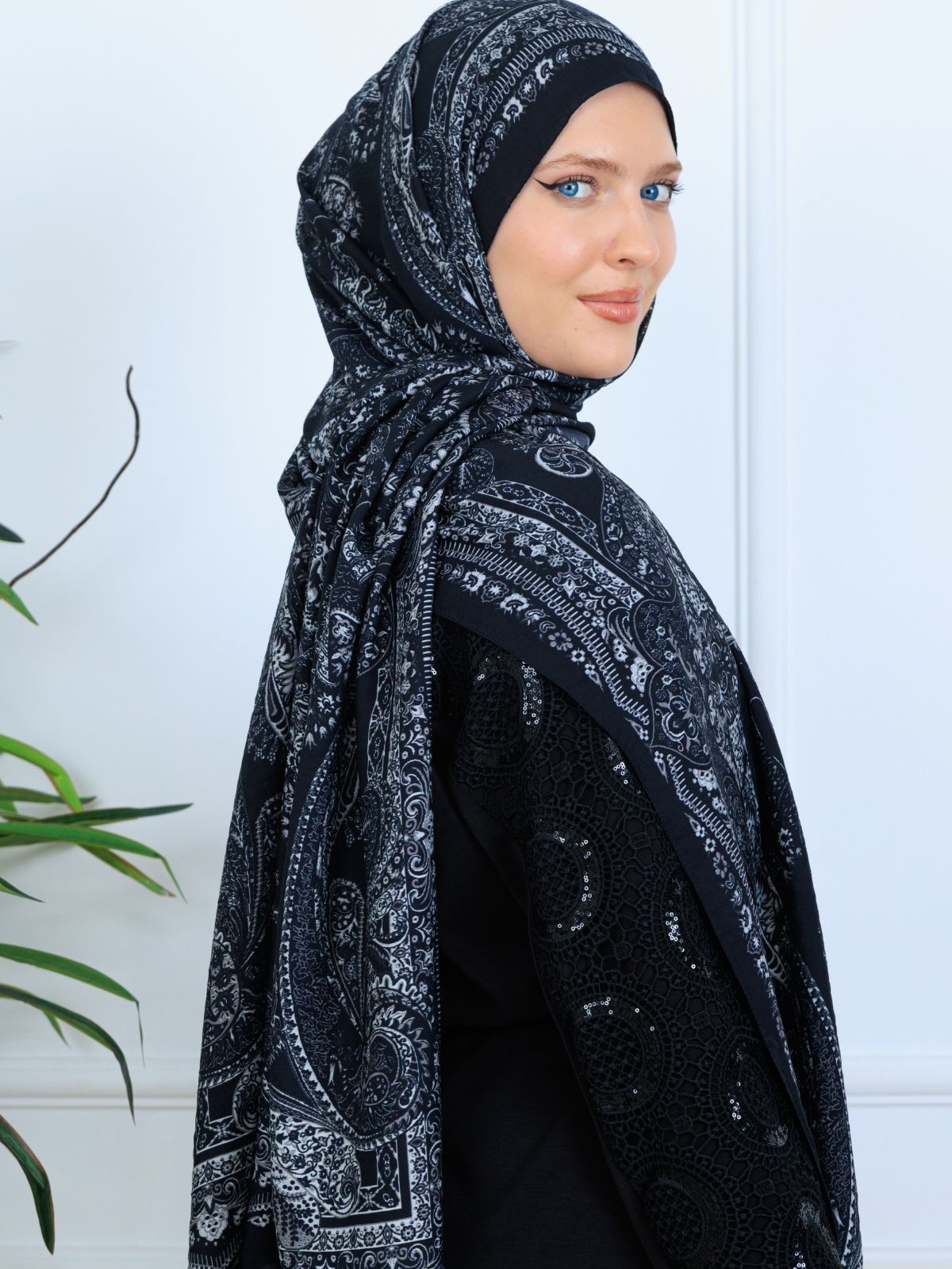 Ravza Desen Şal  469-019 - V-8 - Vanilya Siyah - Görsel 3