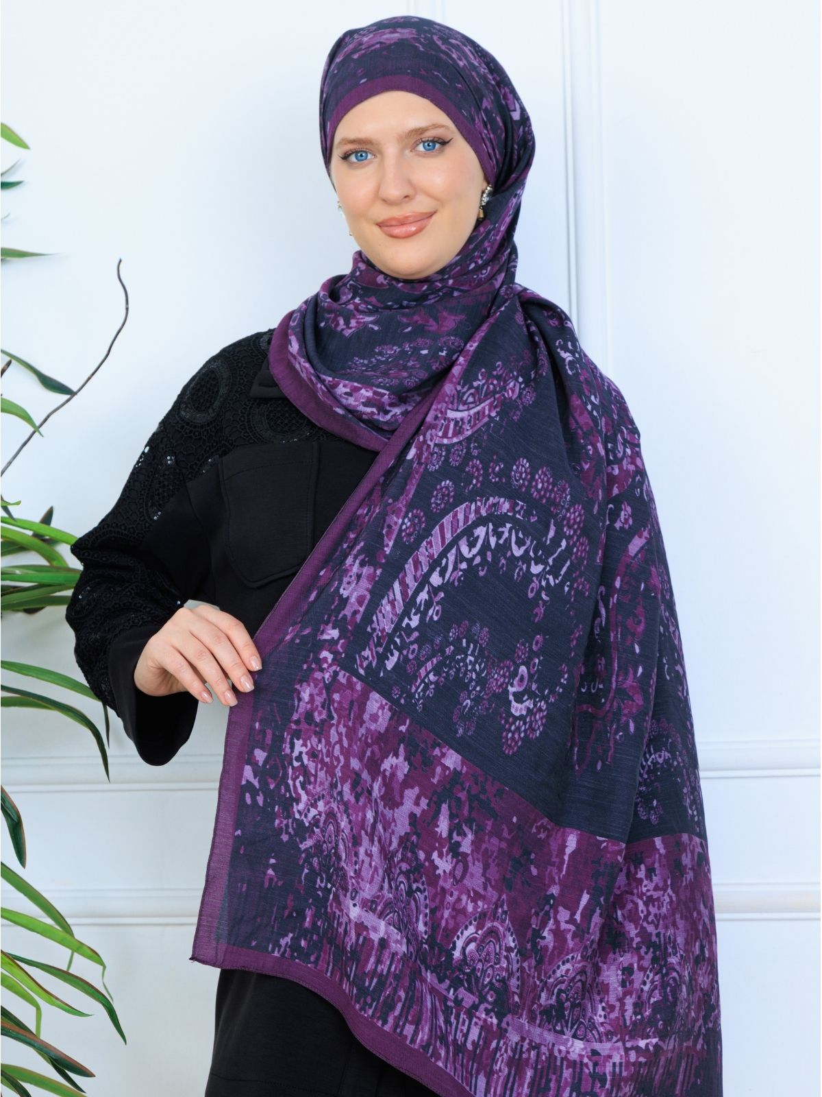 Derin Yansıma Desen Şal 469-017 - V-8 - Derin Mor