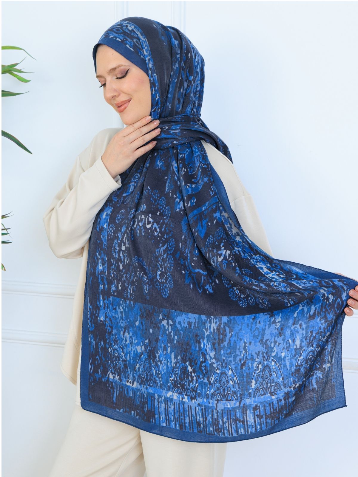 Derin Yansıma Desen Şal 469-017 - V-3 - Gök Mavi - Görsel 2