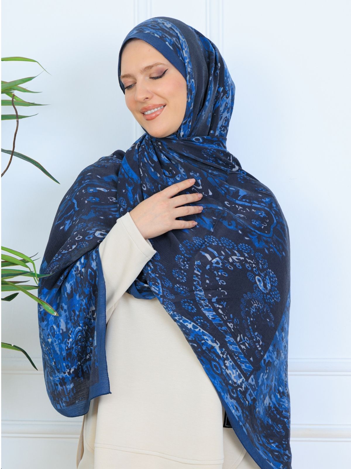 Derin Yansıma Desen Şal 469-017 - V-3 - Gök Mavi - Görsel 4