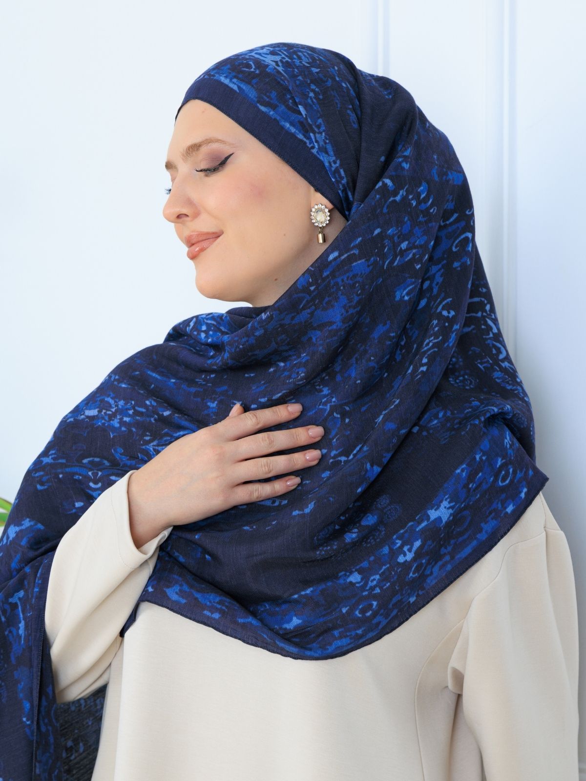 Derin Yansıma Desen Şal  469-017 - V-6 -  Derin mavi - Görsel 4